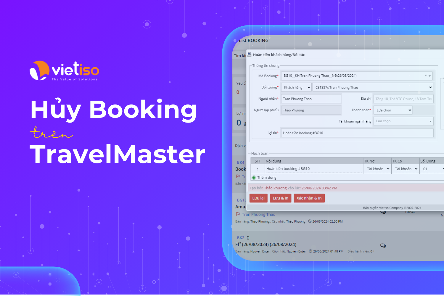 Nghiệp vụ Hủy Booking trên Phần mềm du lịch TravelMaster