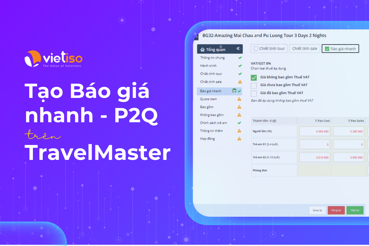 Nghiệp vụ Tạo Báo giá nhanh - P2Q trên Phần mềm du lịch TravelMaster 